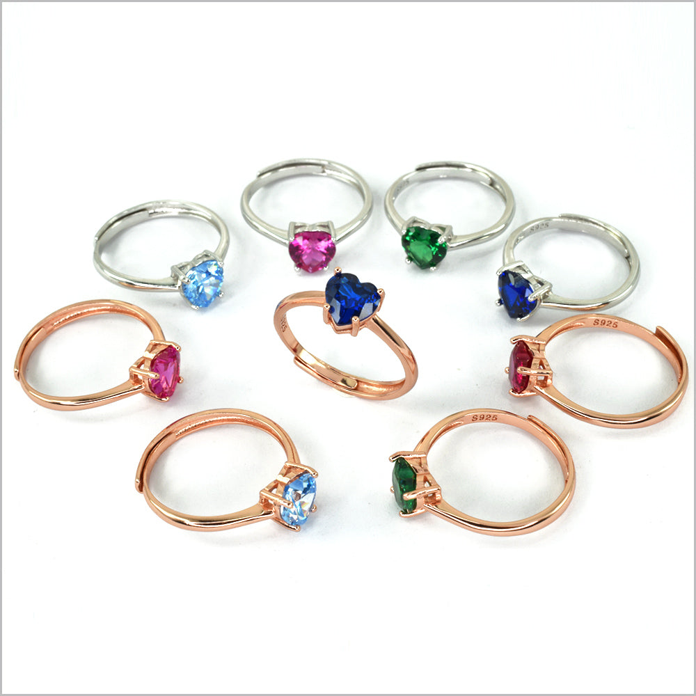 Ora Rings, Heart Shaped - Colored Zircon & Adjustable