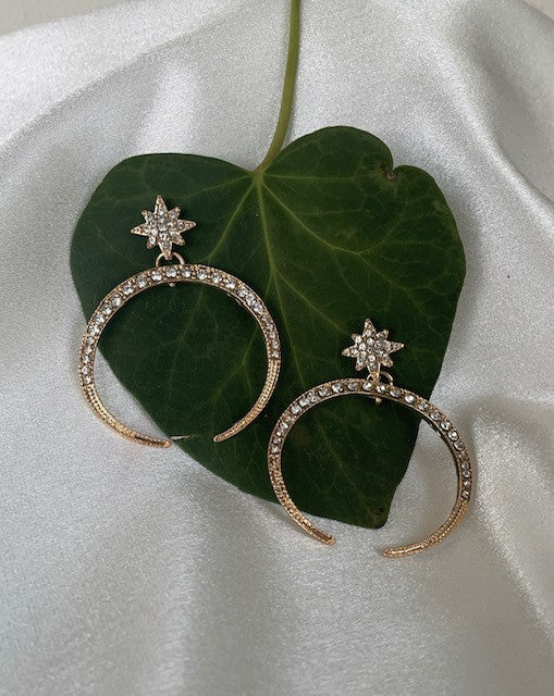 Earrings, Dangling Horse-Shoe Earrings with Small Star