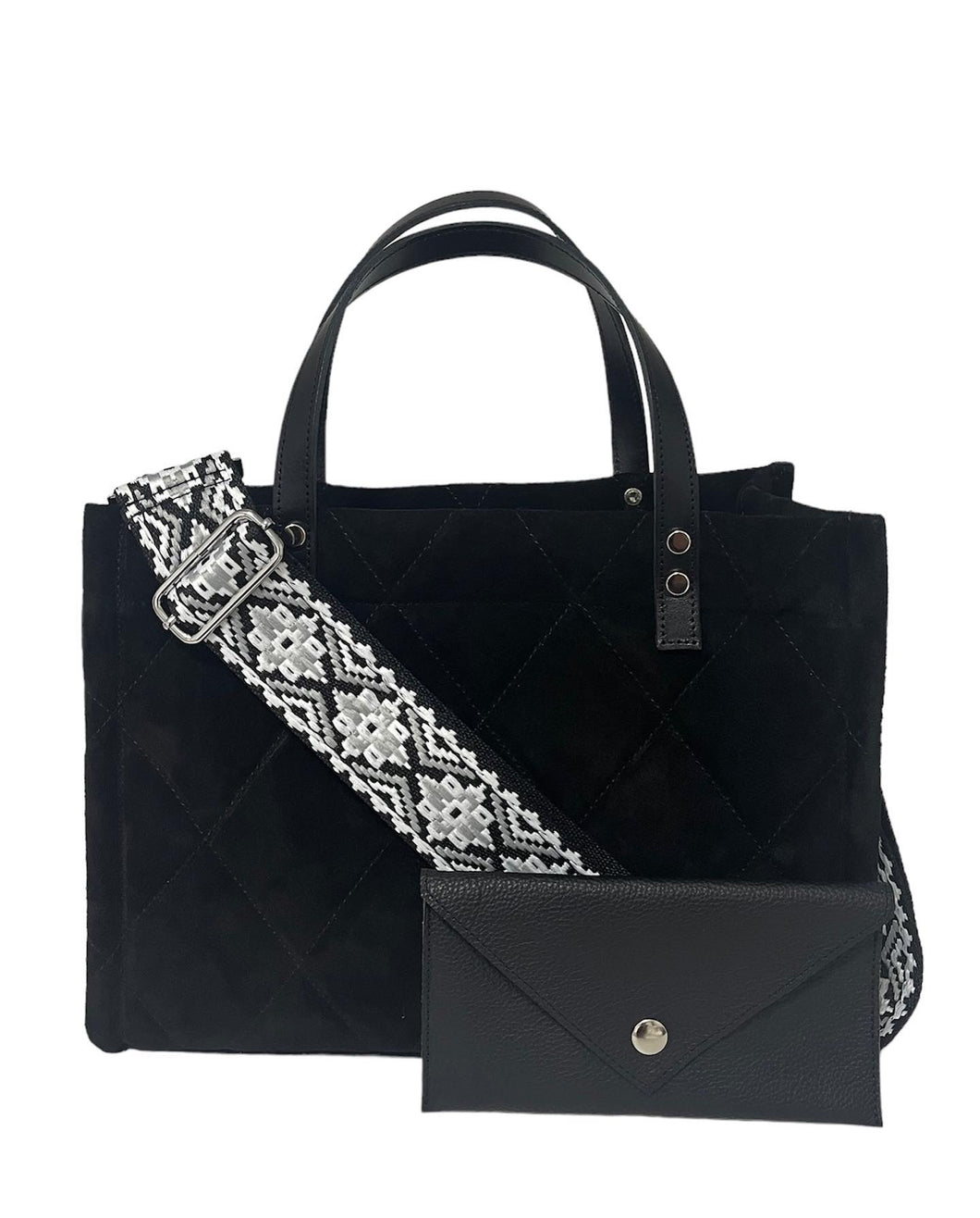 Abigail, Black Suede Tote with Leather Money Wallet